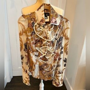 Just CAVALLI by CAVALLI cream/gold ruffles silk shirt size 40